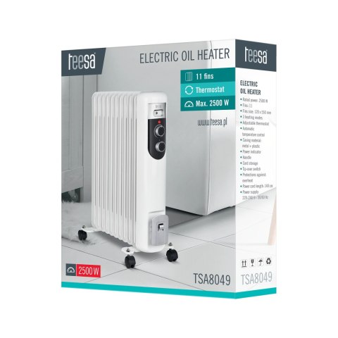 Grzejnik olejowy Teesa 2500W, 11 żeberek Grzejnik olejowy Teesa 2500W, 11 żeberek