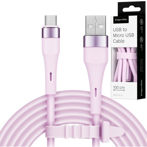 Kabel USB - microUSB 1 m silikonowy różowy Kruger&Matz Basic Kabel USB - microUSB 1 m silikonowy różowy Kruger&Matz Basic