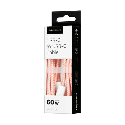 Kabel USB typu C - USB typu C 60 W 1,5 m różowy Kruger&Matz Basic Kabel USB typu C - USB typu C 60 W 1,5 m różowy Kruger&Matz Basic