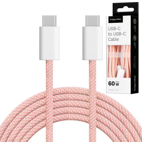 Kabel USB typu C - USB typu C 60 W 1,5 m różowy Kruger&Matz Basic Kabel USB typu C - USB typu C 60 W 1,5 m różowy Kruger&Matz Basic