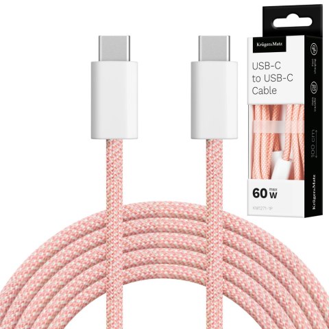 Kabel USB typu C - USB typu C 60 W 1 m różowy Kruger&Matz Basic Kabel USB typu C - USB typu C 60 W 1 m różowy Kruger&Matz Basic