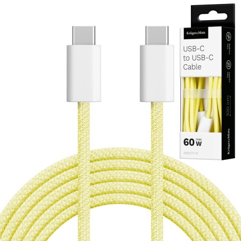 Kabel USB typu C - USB typu C 60 W 1 m żółty Kruger&Matz Basic Kabel USB typu C - USB typu C 60 W 1 m żółty Kruger&Matz Basic