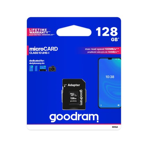 Karta pamięci microSD 128GB UHS-I Goodram z adapterem Karta pamięci microSD 128GB UHS-I Goodram z adapterem