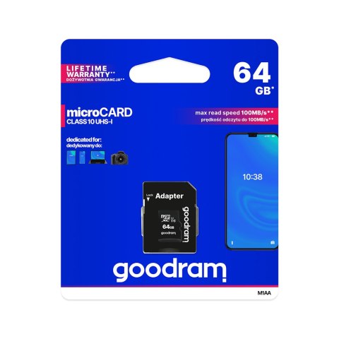 Karta pamięci microSD 64GB UHS-I Goodram z adapterem Karta pamięci microSD 64GB UHS-I Goodram z adapterem