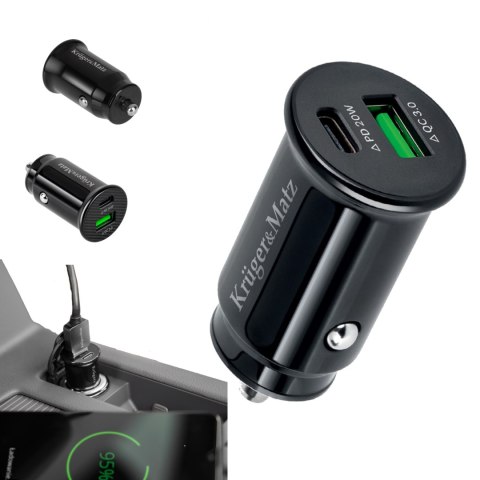 Ładowarka samochodowa Kruger&Matz dual USB 3100 mA z funkcją Quick Charge 3.0 i Power Delivery Ładowarka samochodowa Kruger&Matz dual USB 3100 mA z funkcją Quick Charge 3.0 i Power Delivery