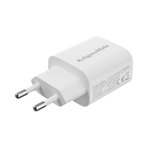 Ładowarka sieciowa Kruger&Matz GaN dual USB z funkcją Power Delivery i Quick Charge Ładowarka sieciowa Kruger&Matz GaN dual USB z funkcją Power Delivery i Quick Charge