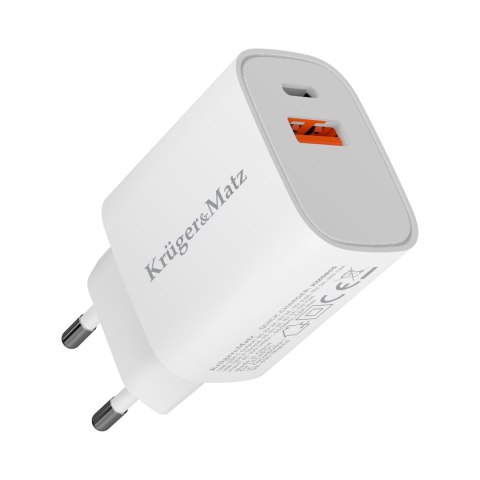Ładowarka sieciowa Kruger&Matz GaN dual USB z funkcją Power Delivery i Quick Charge Ładowarka sieciowa Kruger&Matz GaN dual USB z funkcją Power Delivery i Quick Charge