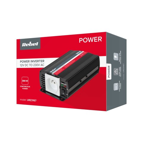 Przetwornica REBEL 12V/230V 300W(gn. typu E:polskie, francuskie) Przetwornica REBEL 12V/230V 300W(gn. typu E:polskie, francuskie)