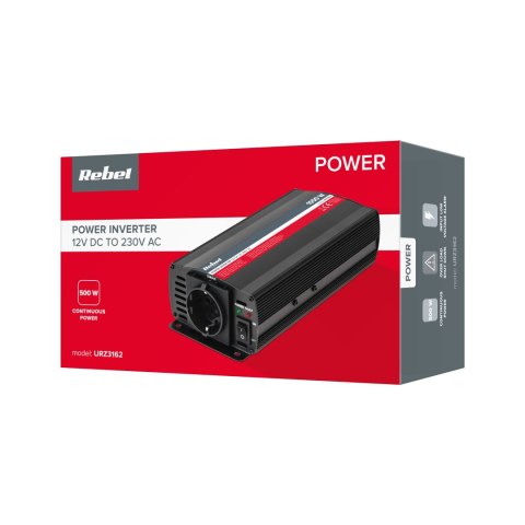 Przetwornica REBEL 12V/230V 500W (gn. typu F :niemieckie) Przetwornica REBEL 12V/230V 500W (gn. typu F :niemieckie)
