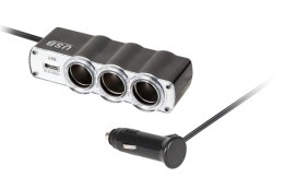 Rozgałęziacz gniazda zapalniczki x3 z kablem i USB