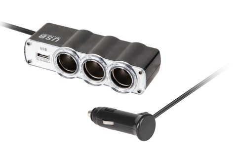 Rozgałęziacz gniazda zapalniczki x3 z kablem i USB Rozgałęziacz gniazda zapalniczki x3 z kablem i USB