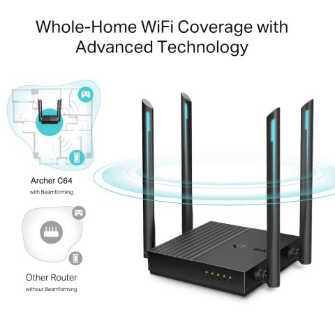TP-LINK ROUTER AC1200 Archer C64, bezprzewodowy, dwupasmowy, 400/867Mb/s TP-LINK ROUTER AC1200 Archer C64, bezprzewodowy, dwupasmowy, 400/867Mb/s