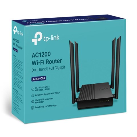 TP-LINK ROUTER AC1200 Archer C64, bezprzewodowy, dwupasmowy, 400/867Mb/s TP-LINK ROUTER AC1200 Archer C64, bezprzewodowy, dwupasmowy, 400/867Mb/s