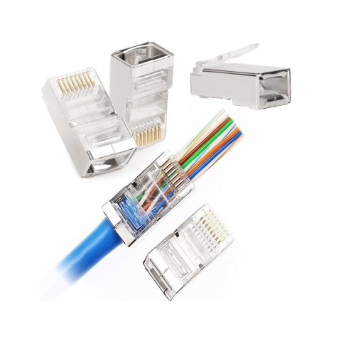 Wtyk telefon. RJ45 8P 8C(drut)przelotowy CAT.5E ekranowany Wtyk telefon. RJ45 8P 8C(drut)przelotowy CAT.5E ekranowany