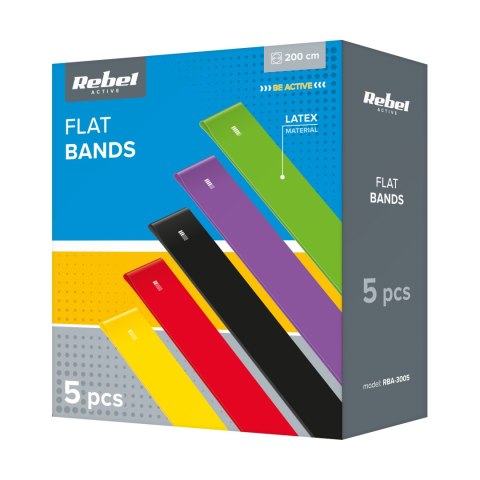 Zestaw gum do ćwiczeń lateksowe 2m - Flat Band LTs-1, 2,5-20 kg, 5 gum, REBEL ACTIVE Zestaw gum do ćwiczeń lateksowe 2m - Flat Band LTs-1, 2,5-20 kg, 5 gum, REBEL ACTIVE