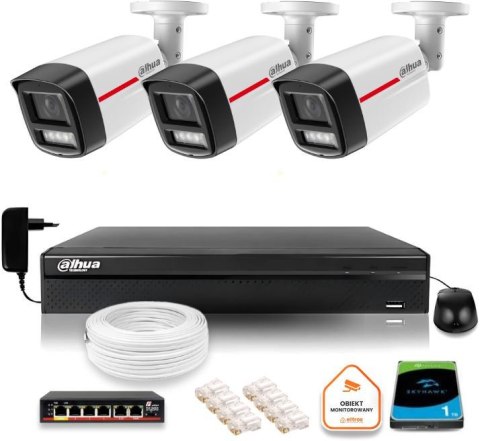 Zestaw monitoringu IP DAHUA 3 kamery zewnętrzne WizColor 2K 4MPx 50m Zestaw monitoringu IP DAHUA 3 kamery zewnętrzne WizColor 2K 4MPx 50m