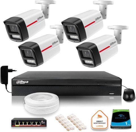 Zestaw monitoringu IP DAHUA 4 kamery zewnętrzne WizColor 2K 4MPx 50m Zestaw monitoringu IP DAHUA 4 kamery zewnętrzne WizColor 2K 4MPx 50m