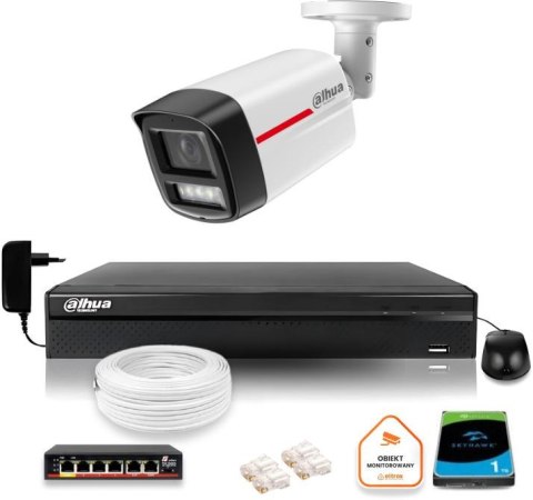 Zestaw monitoringu IP DAHUA kamera zewnętrzna WizColor 2K 4MPx 50m Zestaw monitoringu IP DAHUA kamera zewnętrzna WizColor 2K 4MPx 50m