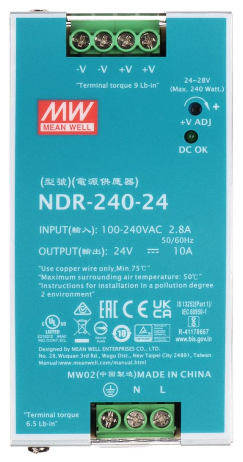 ZASILACZ IMPULSOWY NDR-240-24 MEAN WELL ZASILACZ IMPULSOWY NDR-240-24 MEAN WELL