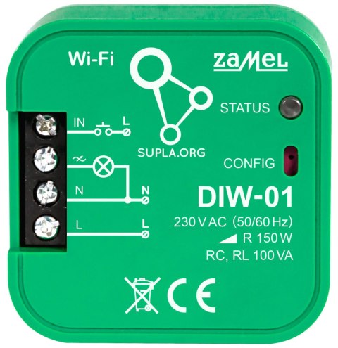 INTELIGENTNY ŚCIEMNIACZ OŚWIETLENIA DIW-01 Wi-Fi, 230 V AC ZAMEL INTELIGENTNY ŚCIEMNIACZ OŚWIETLENIA DIW-01 Wi-Fi, 230 V AC ZAMEL
