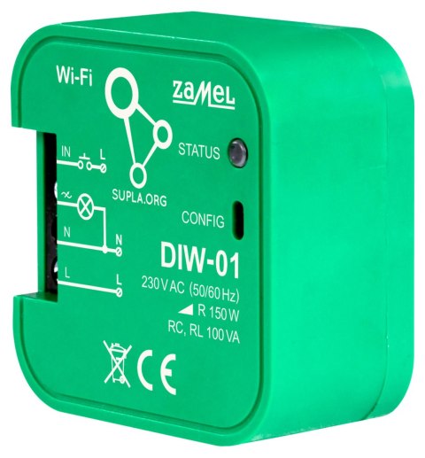 INTELIGENTNY ŚCIEMNIACZ OŚWIETLENIA DIW-01 Wi-Fi, 230 V AC ZAMEL INTELIGENTNY ŚCIEMNIACZ OŚWIETLENIA DIW-01 Wi-Fi, 230 V AC ZAMEL