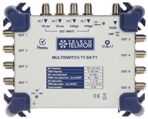 MULTISWITCH TT-5/8-FT-PREMU 5 WEJŚĆ / 8 WYJŚĆ TELMOR MULTISWITCH TT-5/8-FT-PREMU 5 WEJŚĆ / 8 WYJŚĆ TELMOR