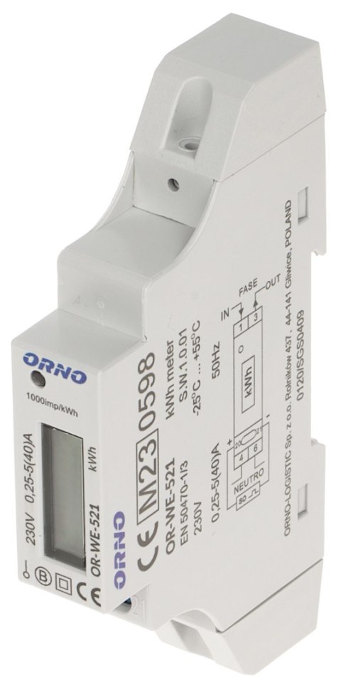 LICZNIK ENERGII ELEKTRYCZNEJ OR-WE-521 JEDNOFAZOWY ORNO LICZNIK ENERGII ELEKTRYCZNEJ OR-WE-521 JEDNOFAZOWY ORNO