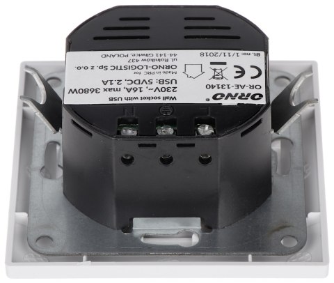 GNIAZDO POJEDYNCZE Z ZASILACZEM USB OR-AE-13140 230 V 16 A ORNO GNIAZDO POJEDYNCZE Z ZASILACZEM USB OR-AE-13140 230 V 16 A ORNO